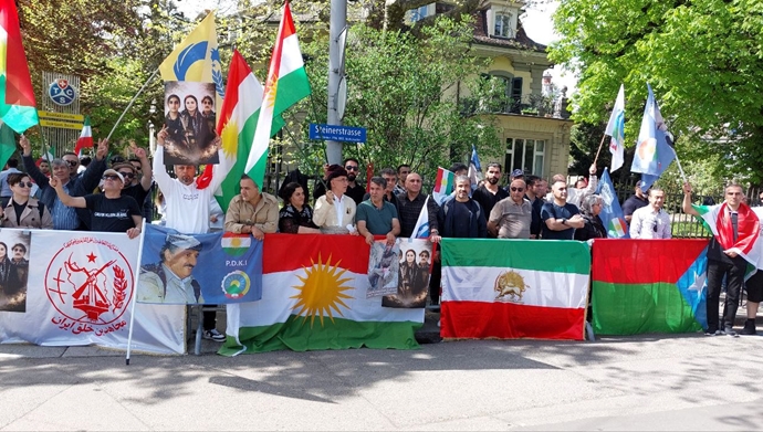 برن سوئیس - آکسیون اعتراضی ایرانیان آزاده علیه حمله به احزاب کردی و در حمایت از قیام سراسری