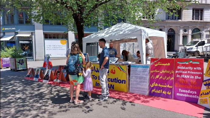 زوریخ سوئیس - برگزاری میز کتاب علیه اعدامهای جنایتکارانه زندانیان سیاسی توسط ایرانیان آزاده - ۵خرداد
