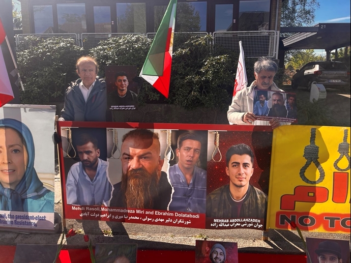 کپنهاگ - آکسیون ایرانیان آزاده در برابر لانه جاسوسی آخوندها علیه اعدام ۳ شورشگر دلیر - ۱۴اردیبهشت