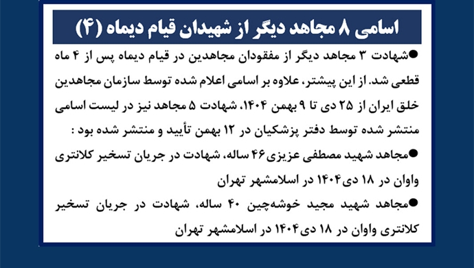 اسامی ۸ مجاهد دیگر از شهیدان قیام دیماه اسامی ۸ مجاهد دیگر از شهیدان قیام دیماه