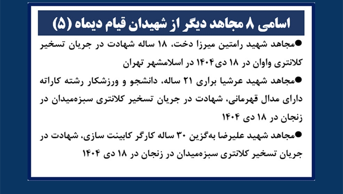 اسامی ۸ مجاهد دیگر از شهیدان قیام دیماه اسامی ۸ مجاهد دیگر از شهیدان قیام دیماه