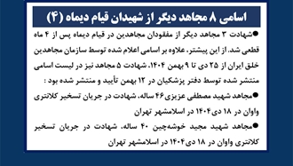  اسامی ۸ مجاهد دیگر از شهیدان قیام دیماه (۴) 