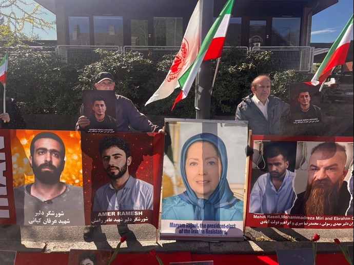 کپنهاگ - آکسیون ایرانیان آزاده در برابر لانه جاسوسی آخوندها علیه اعدام ۳ شورشگر دلیر - ۱۴اردیبهشت