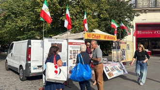 پاریس - برگزاری میز کتاب توسط هواداران سازمان مجاهدین علیه اعدامهای جنایتکارانه قضاییه خامنه‌ای 